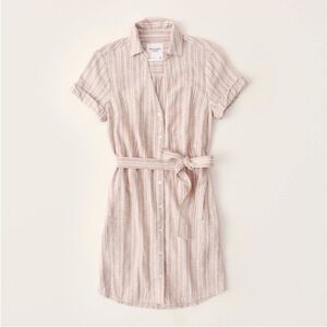 ABERCROMBIE Women's Linen-Blend tie waist striped Shirt dress, size medium tall